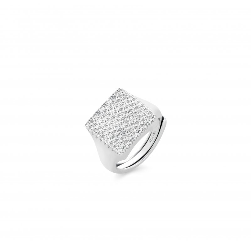 Sogni - Anello Chevalier Quadrato - Argento - Zirconi Bianchi