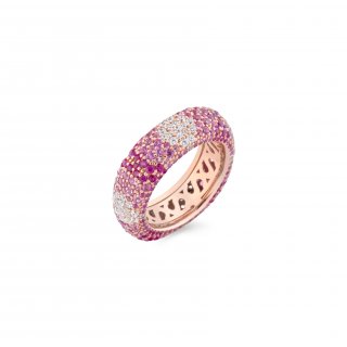 Sogni - Anello Oro Rosa - Zirconi Rosa, Magenta E Bianchi