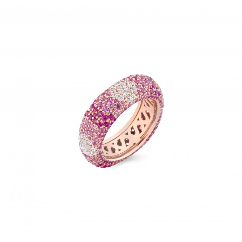 Sogni - Anello Oro Rosa - Zirconi Rosa, Magenta E Bianchi