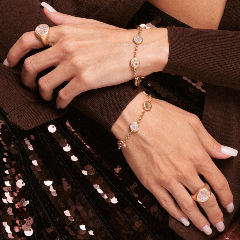 Sogni - Bracciale Morbido Satinato - Oro Giallo - Zirconi Bianchi