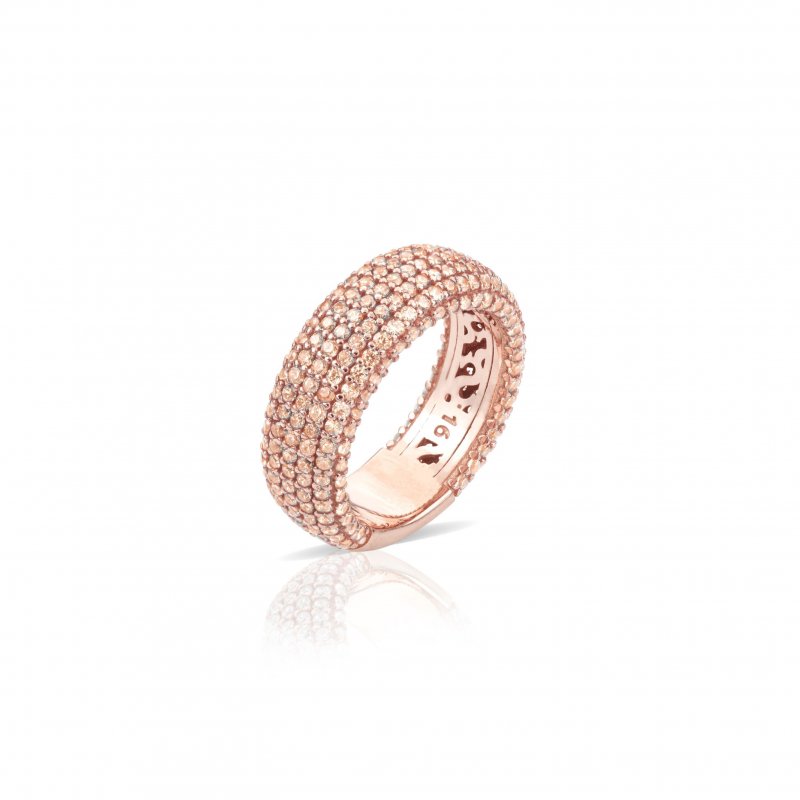 Sogni - Anello Fascia Oro Rosa - Zirconi Champagne - Argento 925
