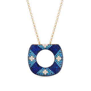 Collana In Oro Giallo Con Zirconi Blu E Argento 925 - Sogni