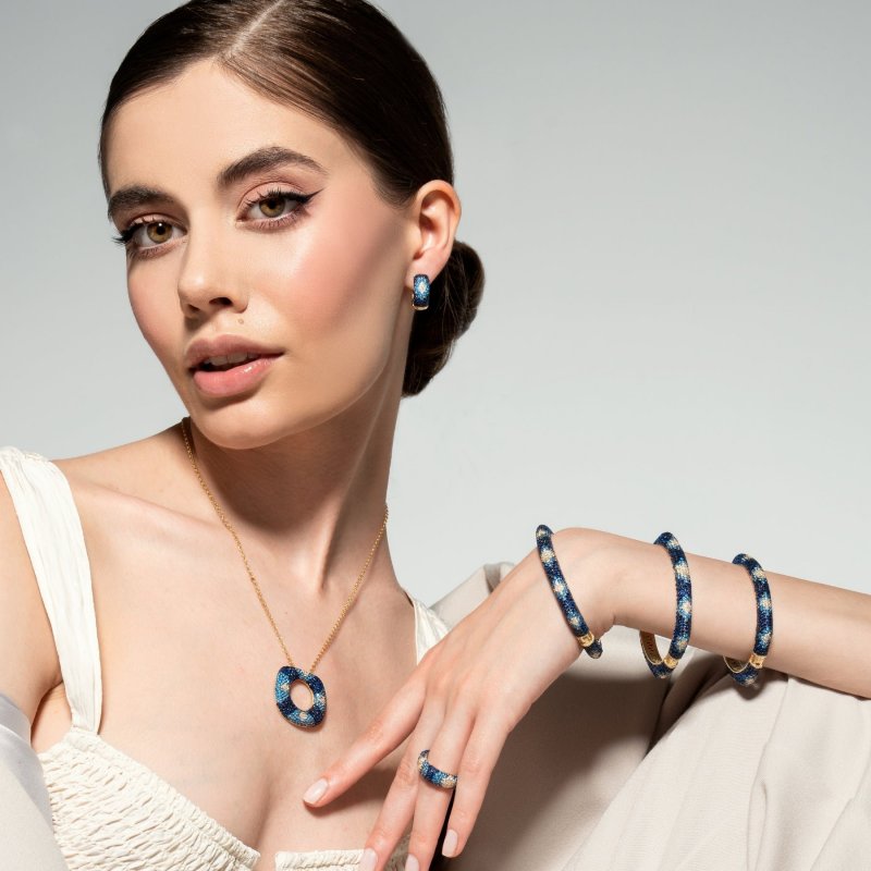 Sogni - Collana Oro Giallo - Zirconi Blu - Argento 925