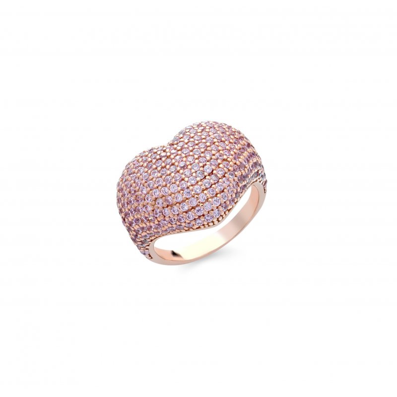 Sogni - Anello Chevalier Cuore - Oro Rosa - Zirconi Rosa