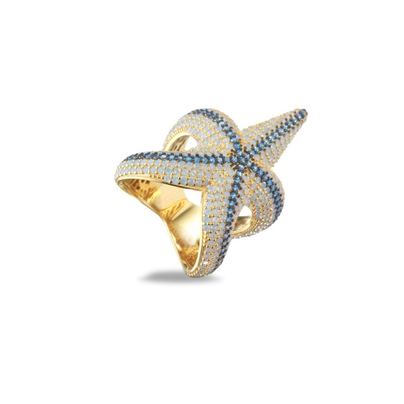 Sogni - Anello Stella Marina - Oro Giallo - Opali E Zirconi
