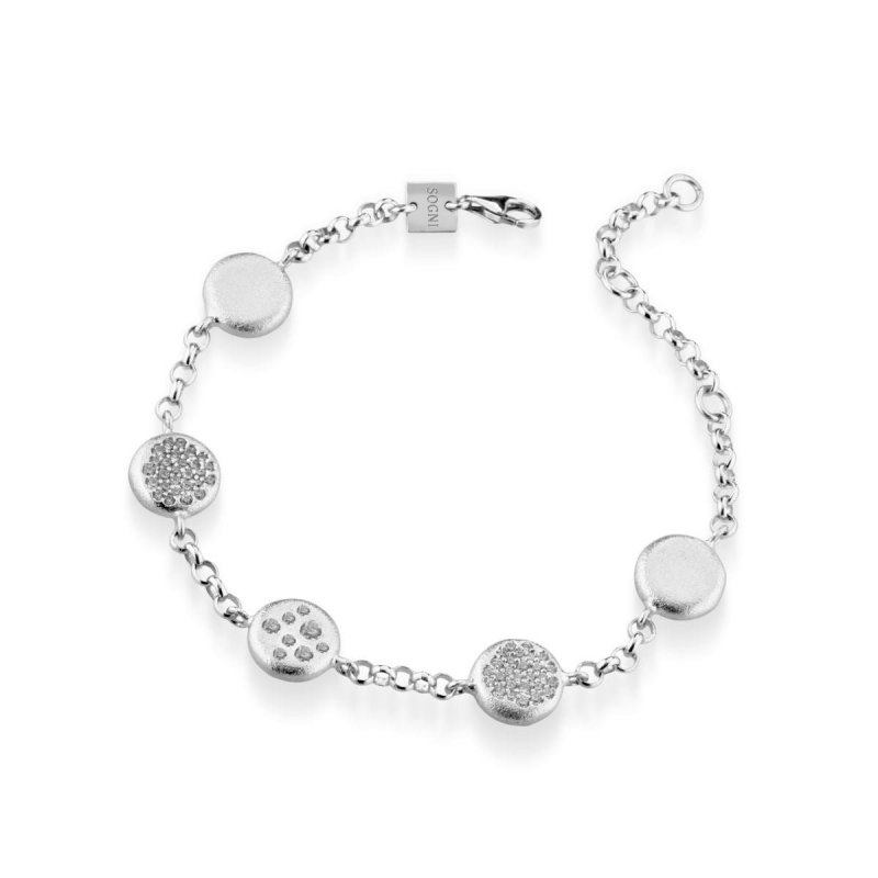 Sogni - Bracciale Morbido Satinato - Oro Bianco - Zirconi Bianchi
