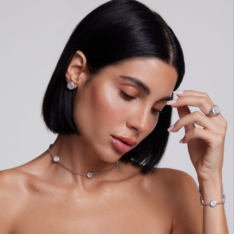 Sogni - Bracciale Morbido Satinato - Oro Bianco - Zirconi Bianchi
