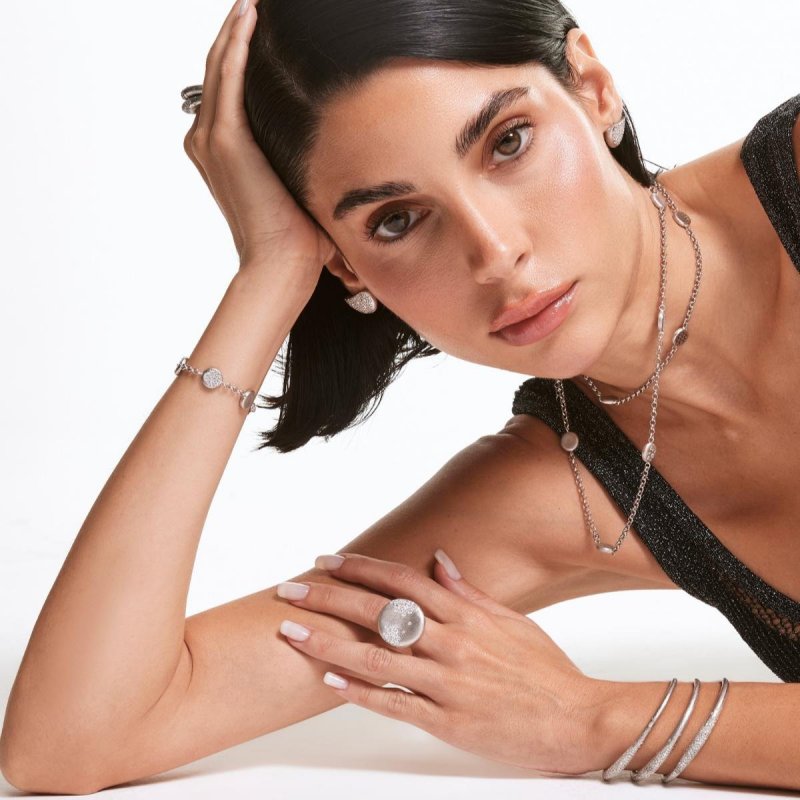 Sogni - Bracciale Morbido Satinato - Oro Bianco - Zirconi Bianchi