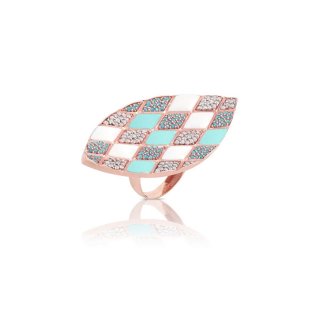 Sogni - Anello Oro Rosa - Smalto Turchese - Zirconi Bianchi