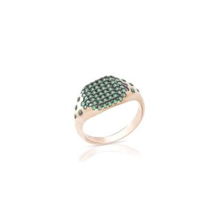 Sogni - Anello Da Mignolo Quadrato - Oro Rosa - Zirconi Verdi