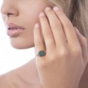 Sogni - Anello Da Mignolo Quadrato - Oro Rosa - Zirconi Verdi