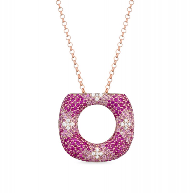 Sogni - Collana Oro Rosa - Zirconi Rosa Magenta Bianchi - Argento 925
