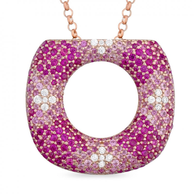 Sogni - Collana Oro Rosa - Zirconi Rosa Magenta Bianchi - Argento 925
