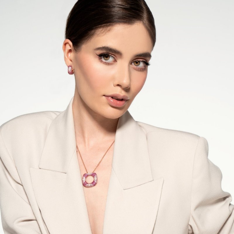 Sogni - Collana Oro Rosa - Zirconi Rosa Magenta Bianchi - Argento 925
