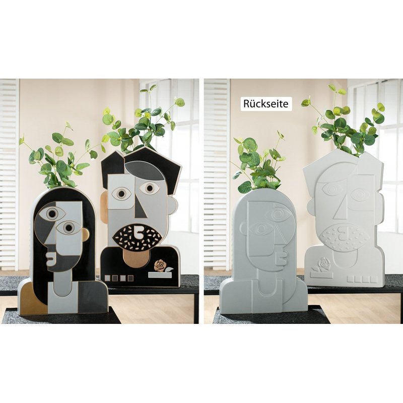 Gilde - Vaso Faccia Picassa - Ceramica - Grigio Nero