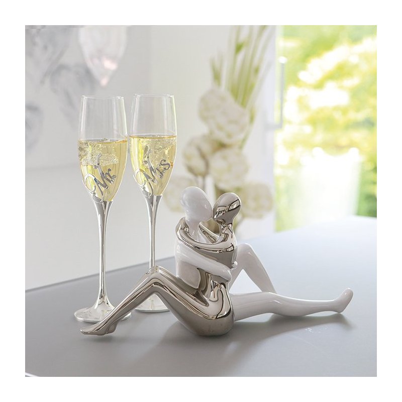 Gilde - Figura Coppia Storia D'Amore - Ceramica - Bianco Argento