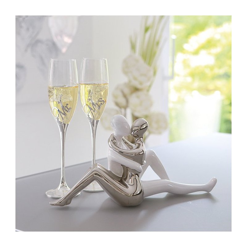 Gilde - Figura Coppia Storia D'Amore - Ceramica - Bianco Argento
