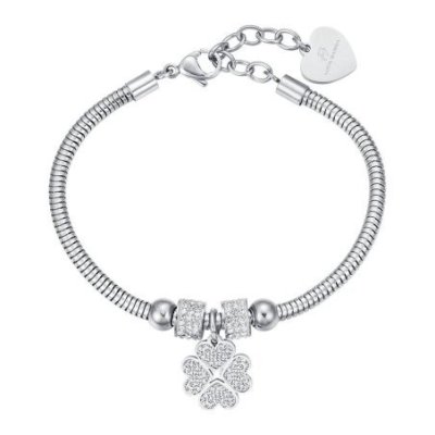 Luca Barra - Bracciale Donna Quadrifoglio - Acciaio - Cristalli Bianchi
