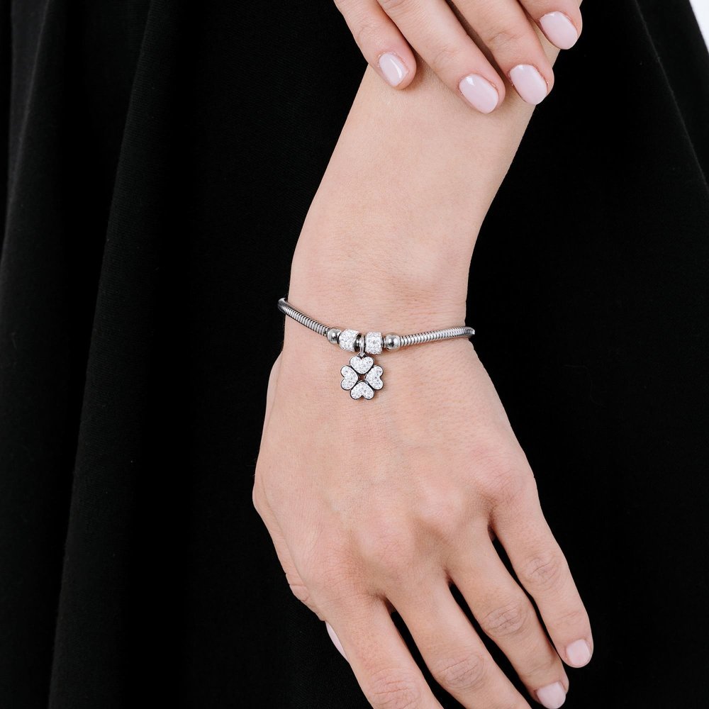 Luca Barra - Bracciale Donna Quadrifoglio - Acciaio - Cristalli Bianchi