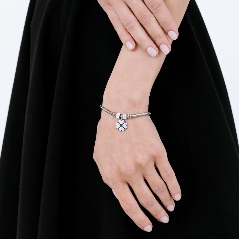 Luca Barra - Bracciale Donna Quadrifoglio - Acciaio - Cristalli Bianchi