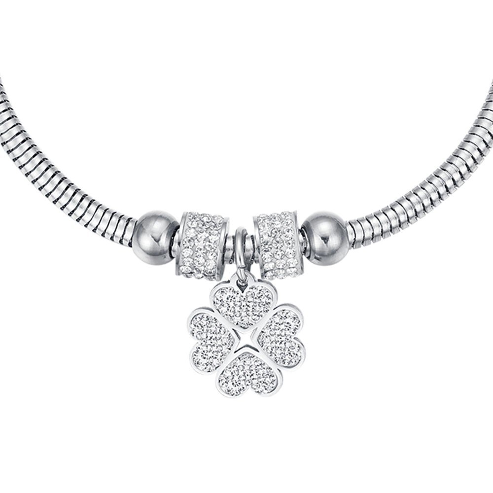 Luca Barra - Bracciale Donna Quadrifoglio - Acciaio - Cristalli Bianchi