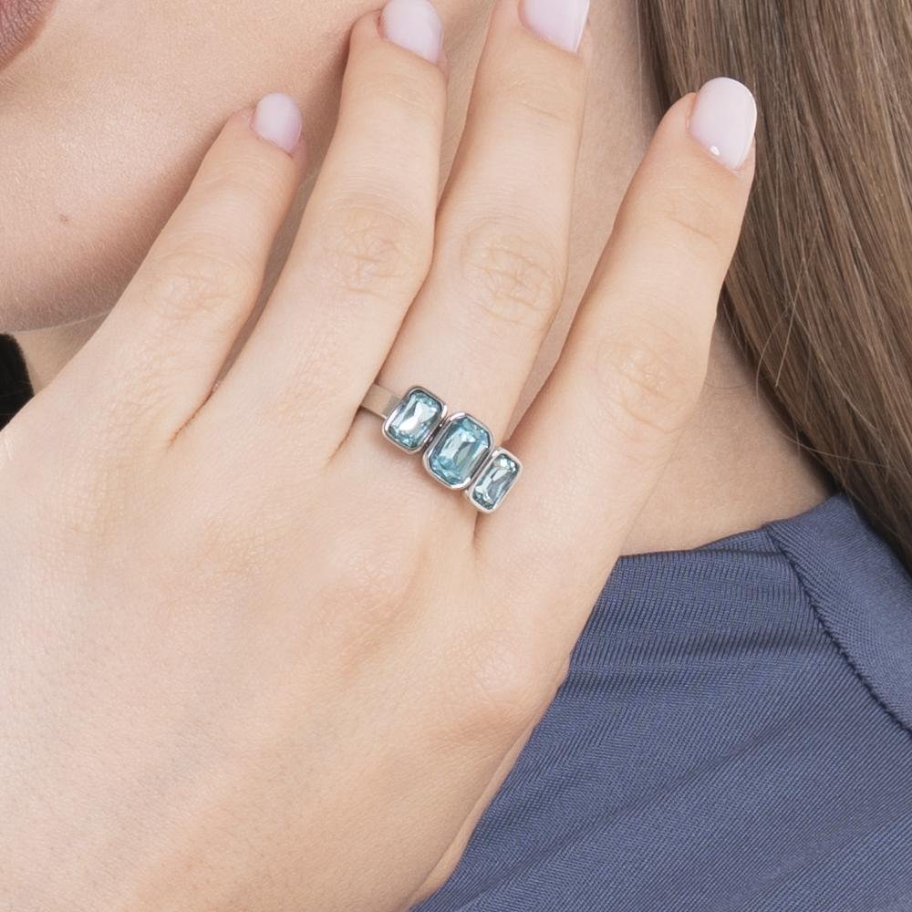 Luca Barra - Anello Donna Acciaio - Cristalli Acqua Marina