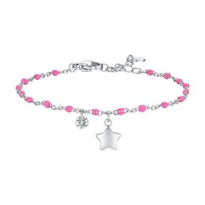 Luca Barra - Bracciale Donna Acciaio - Stella - Cristallo - Smalto Fucsia