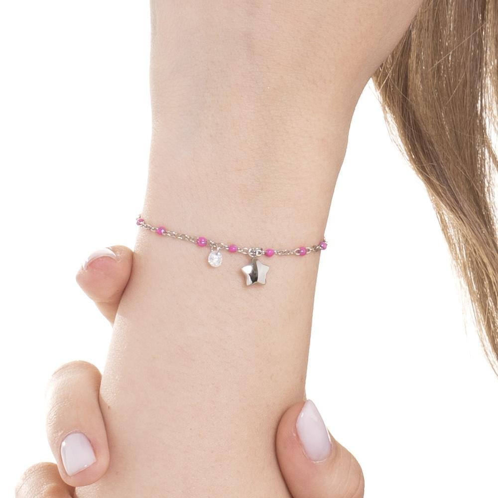 Luca Barra - Bracciale Donna Acciaio - Stella - Cristallo - Smalto Fucsia