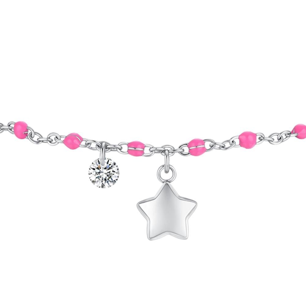 Luca Barra - Bracciale Donna Acciaio - Stella - Cristallo - Smalto Fucsia