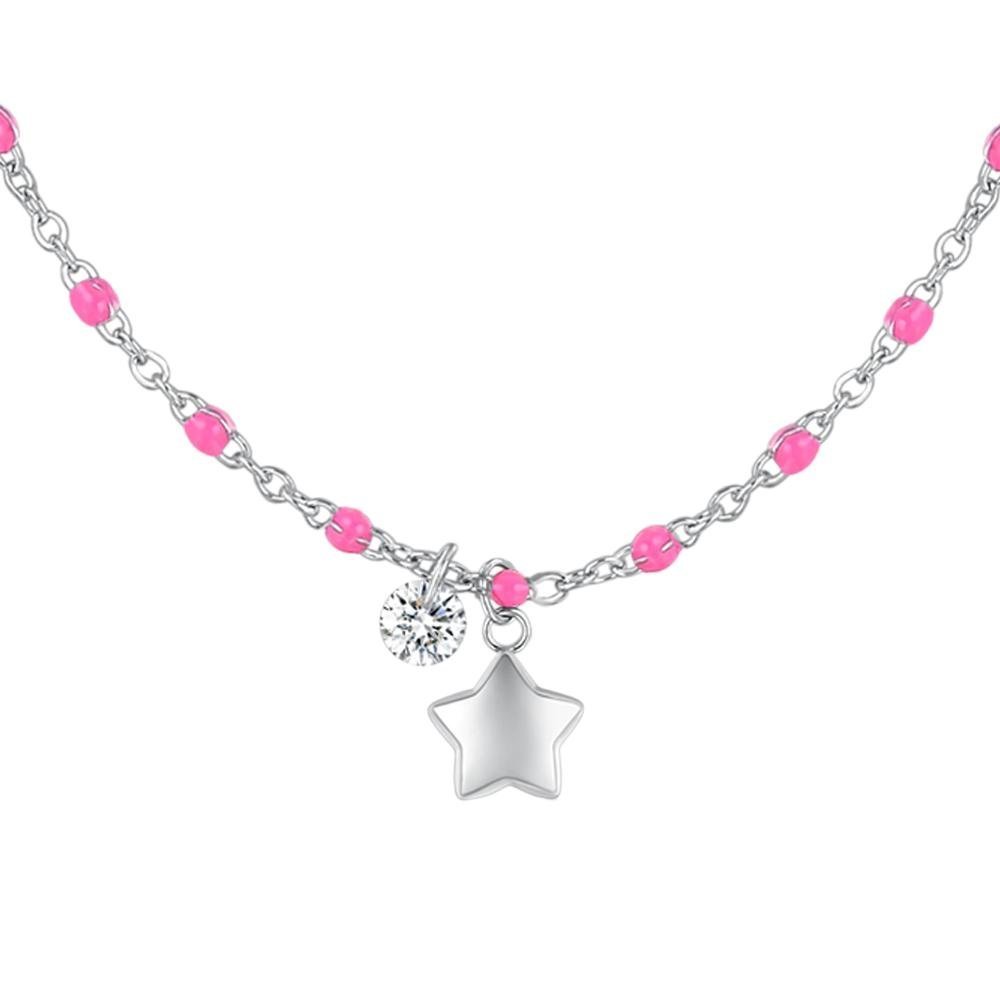 Luca Barra - Collana Donna Acciaio - Stella - Cristallo - Smalto Fucsia