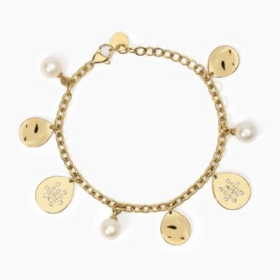 2 Jewels - Bracciale Acciaio 316L Pvd Giallo - Perle - Cristalli
