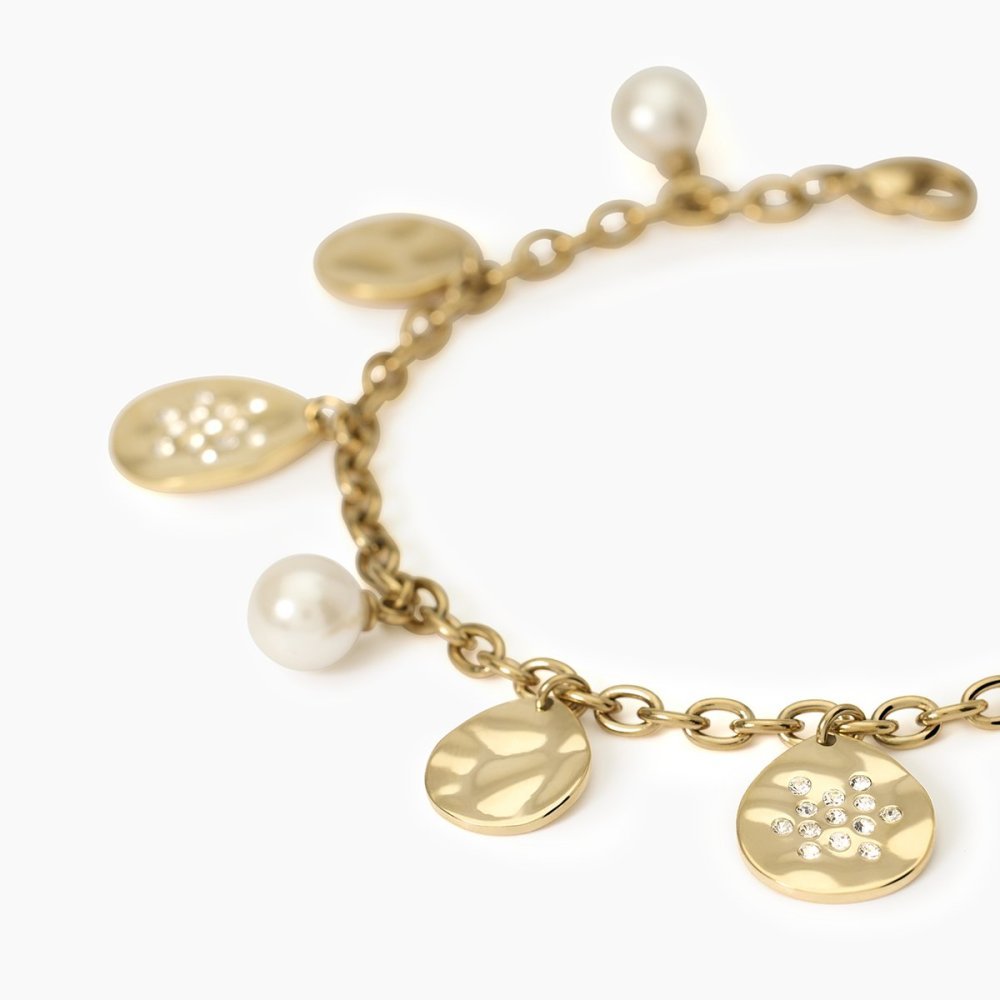 2 Jewels - Bracciale Acciaio 316L Pvd Giallo - Perle - Cristalli