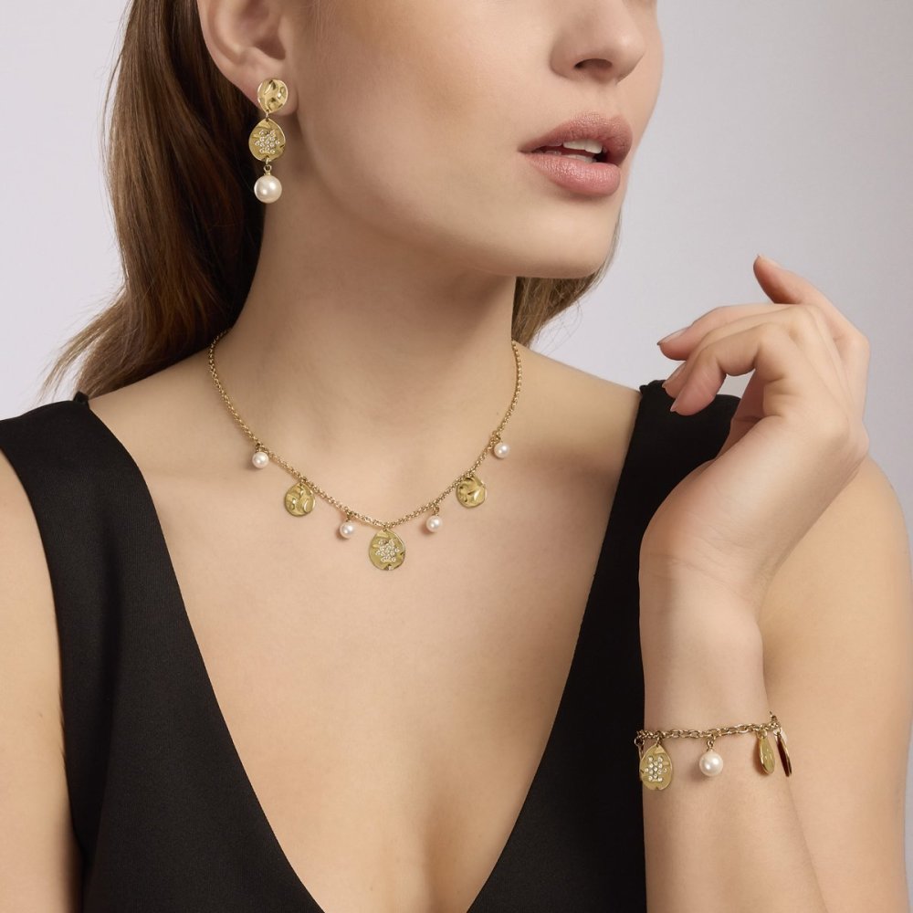 2 Jewels - Bracciale Acciaio 316L Pvd Giallo - Perle - Cristalli
