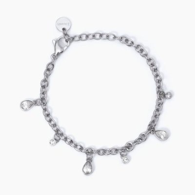2 Jewels - Bracciale Acciaio 316L - Cristalli Pendenti - Catena Forzatina