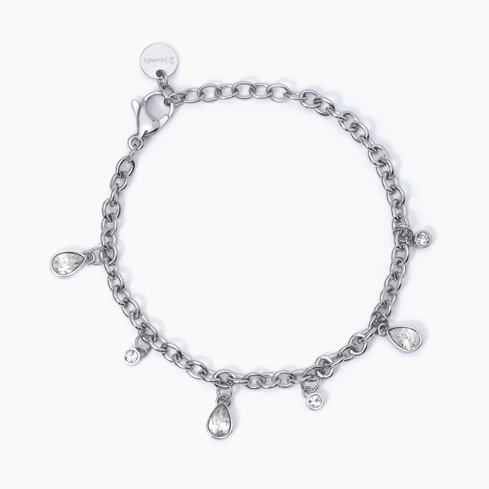 2 Jewels - Bracciale Acciaio 316L - Cristalli Pendenti - Catena Forzatina
