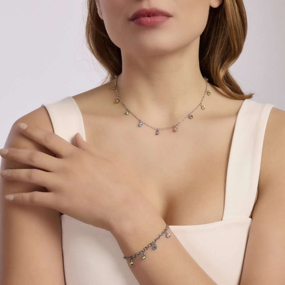 2 Jewels - Girocollo Acciaio 316L - Cristalli Multicolor