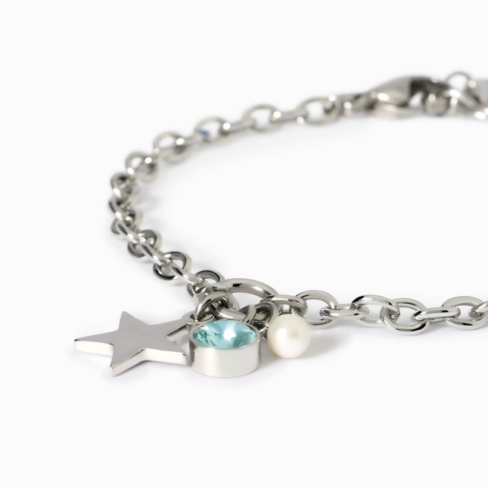 2 Jewels - Bracciale Acciaio 316L - Perle Conchiglia - Zirconi Azzurri