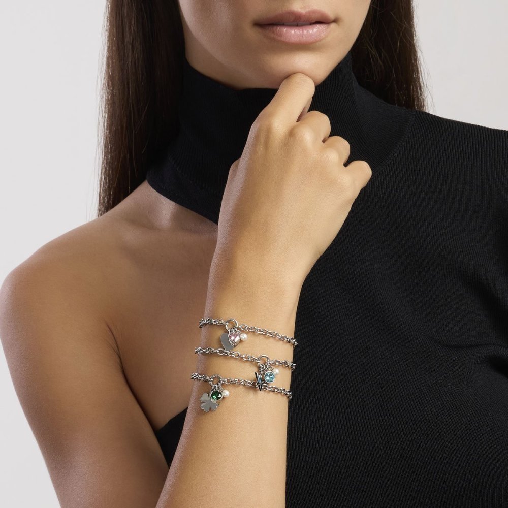 2 Jewels - Bracciale Acciaio 316L - Perle Conchiglia - Zirconi Azzurri