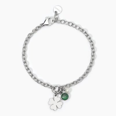 2 Jewels - Bracciale Acciaio 316L - Perle Conchiglia - Zirconi Verdi