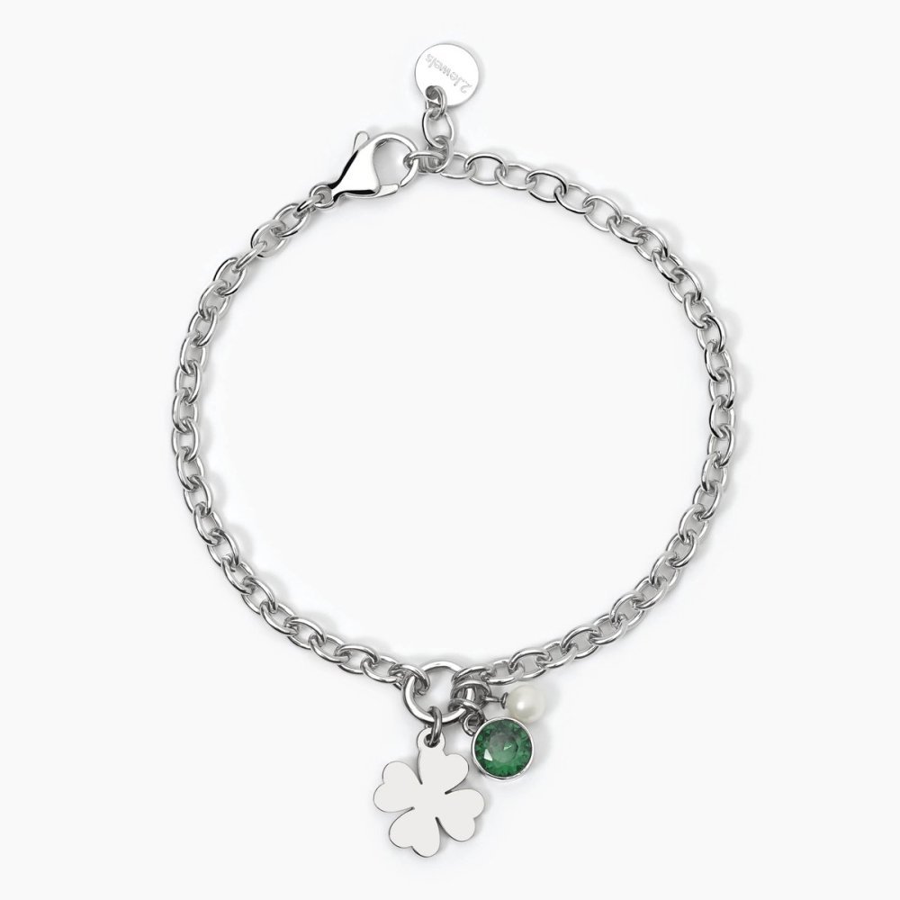 2 Jewels - Bracciale Acciaio 316L - Perle Conchiglia - Zirconi Verdi