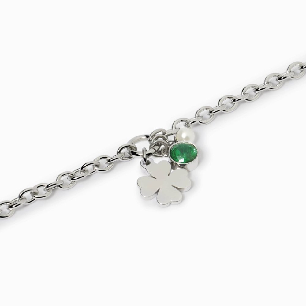 2 Jewels - Bracciale Acciaio 316L - Perle Conchiglia - Zirconi Verdi