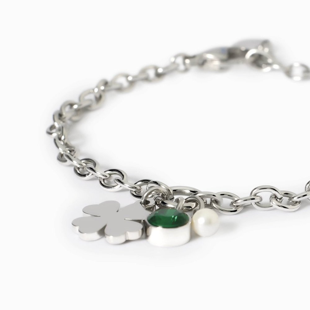 2 Jewels - Bracciale Acciaio 316L - Perle Conchiglia - Zirconi Verdi