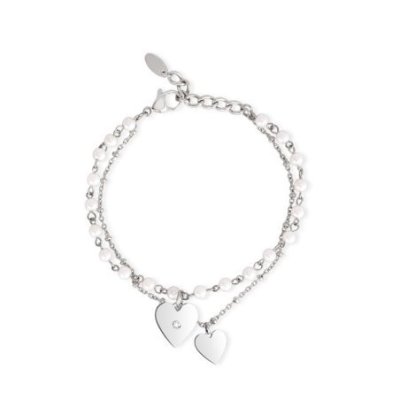 2 Jewels - Bracciale Acciaio 316L - Pendenti Cuore - Perla Conchiglia