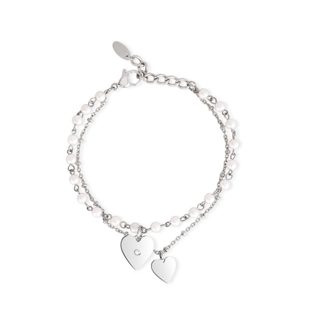 2 Jewels - Bracciale Acciaio 316L - Pendenti Cuore - Perla Conchiglia