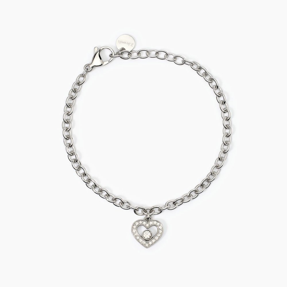 2 Jewels - Bracciale Acciaio 316L - Cristalli - Charm Cuore