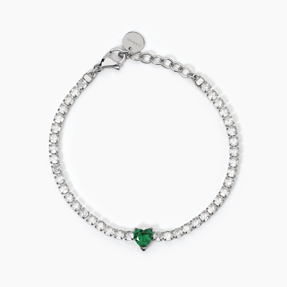 2 Jewels - Bracciale Tennis Acciaio 316L - Zirconi Verdi E Bianchi
