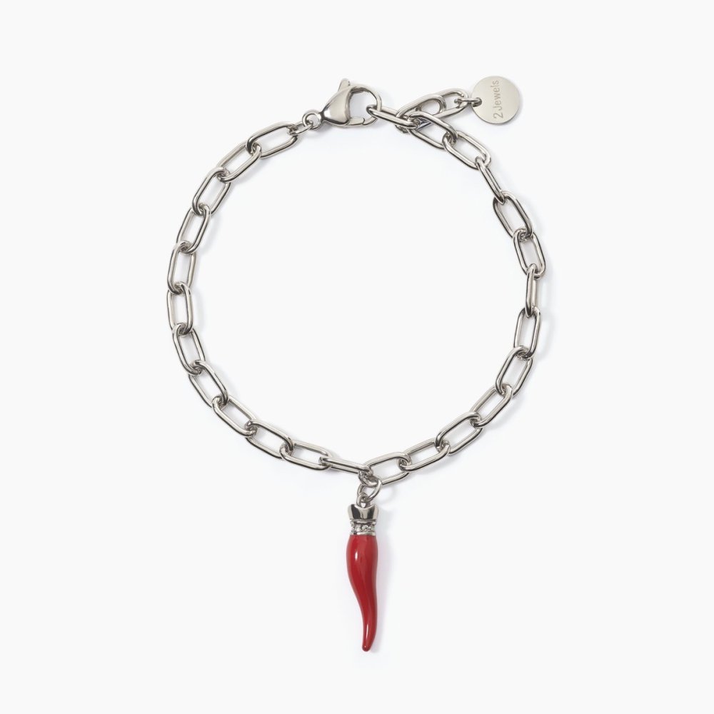 2 Jewels - Bracciale Acciaio 316L - Cornetto - Cristalli