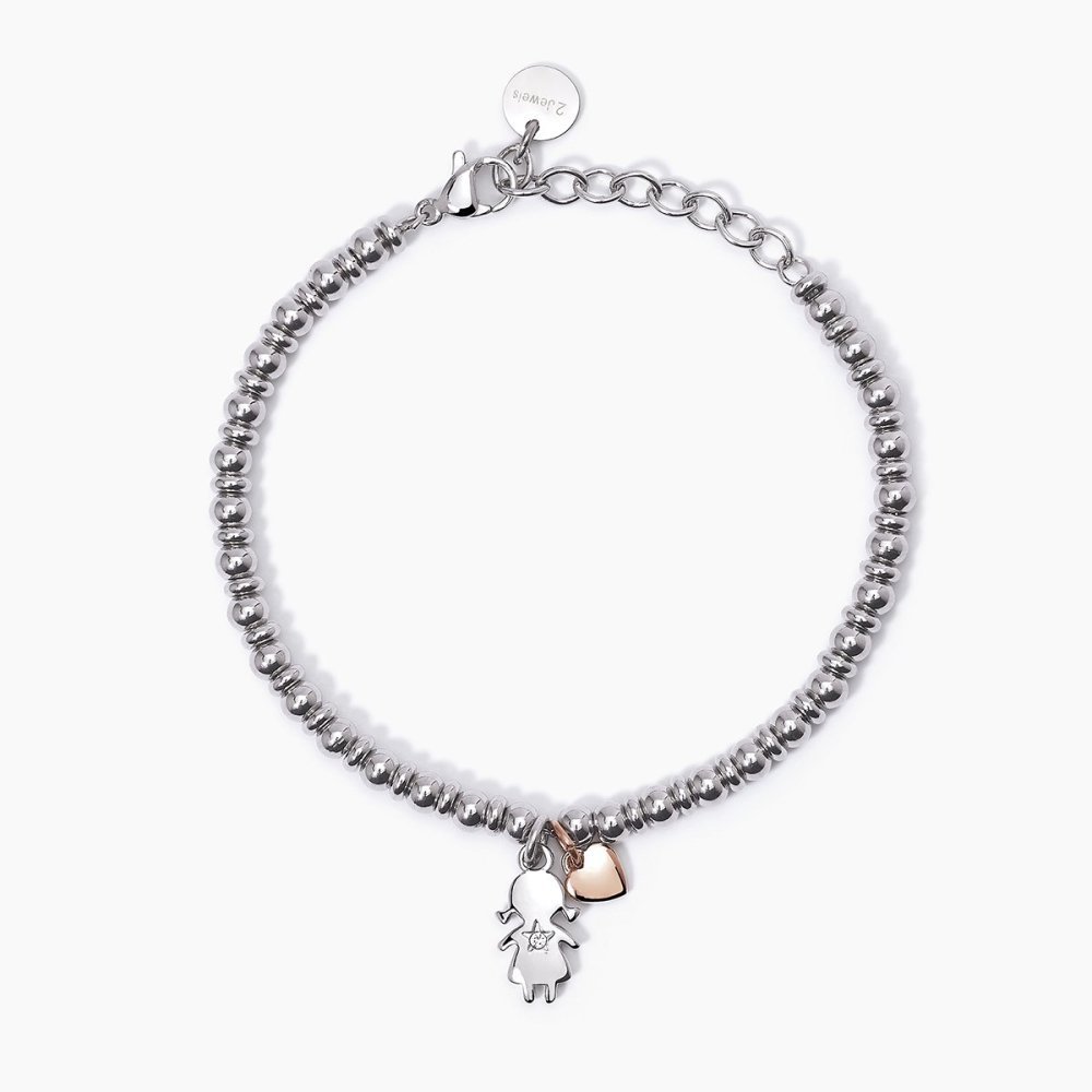 2 Jewels - Bracciale Acciaio 316L - Pendente Cuore - Cristallo