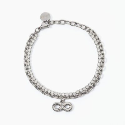 2 Jewels - Bracciale In Acciaio 316L - Cristalli - Pendente Infinito