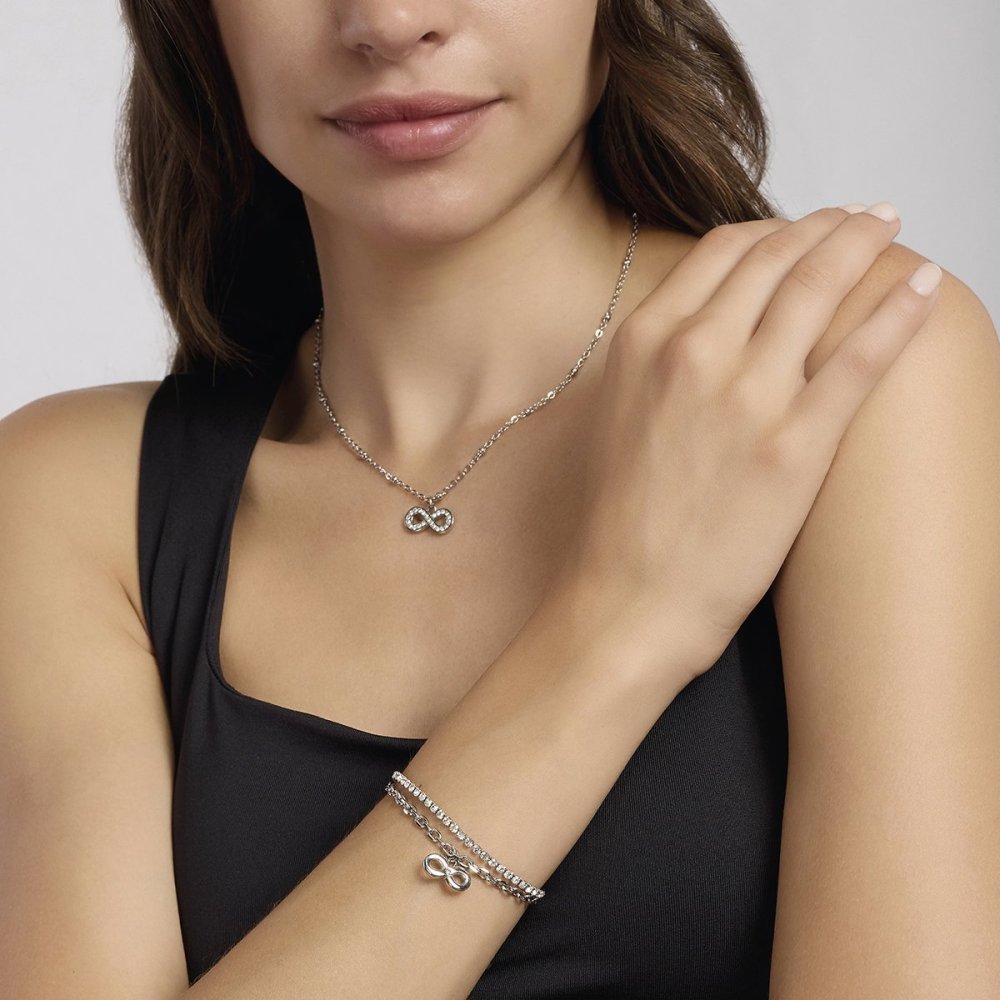 2 Jewels - Bracciale In Acciaio 316L - Cristalli - Pendente Infinito